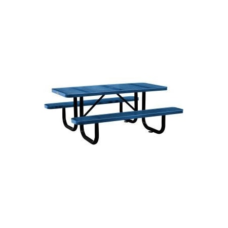 GLOBAL EQUIPMENT 6 ft. Rectangular Outdoor Steel Picnic Table, Perforated Metal, Blue 694553BL